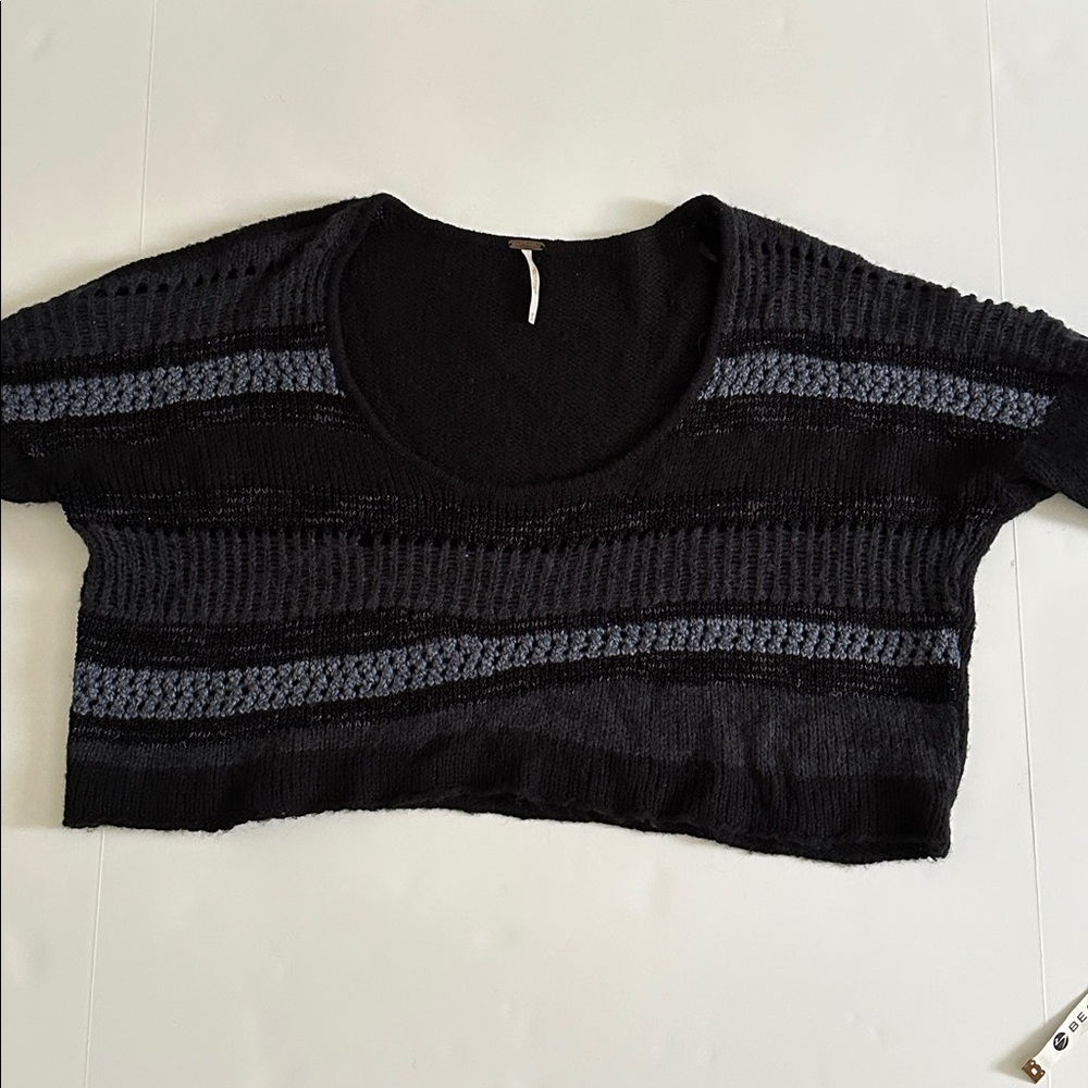 Free People Wool Blend Sweater Waffle Open Knit Crop Pullover Scoop Neck